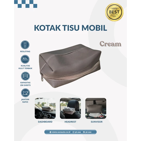 (Car Accesories) Premium Leather Car Tissue Box Cream