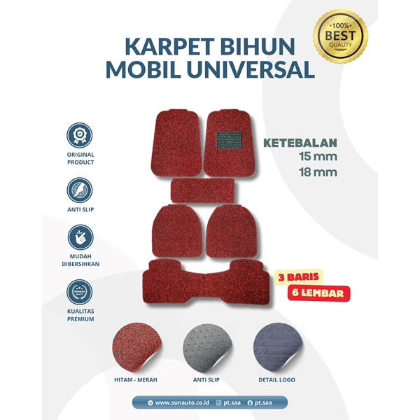 Universal 3 Row 6 Piece Car Coil Mat (Car Mats)